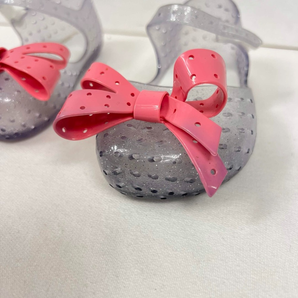 EUC Mini Melissa Ultragirl Bow Glitter Clear Pink Mary Jane Shoes Kids Sz 10 - Picture 7 of 15